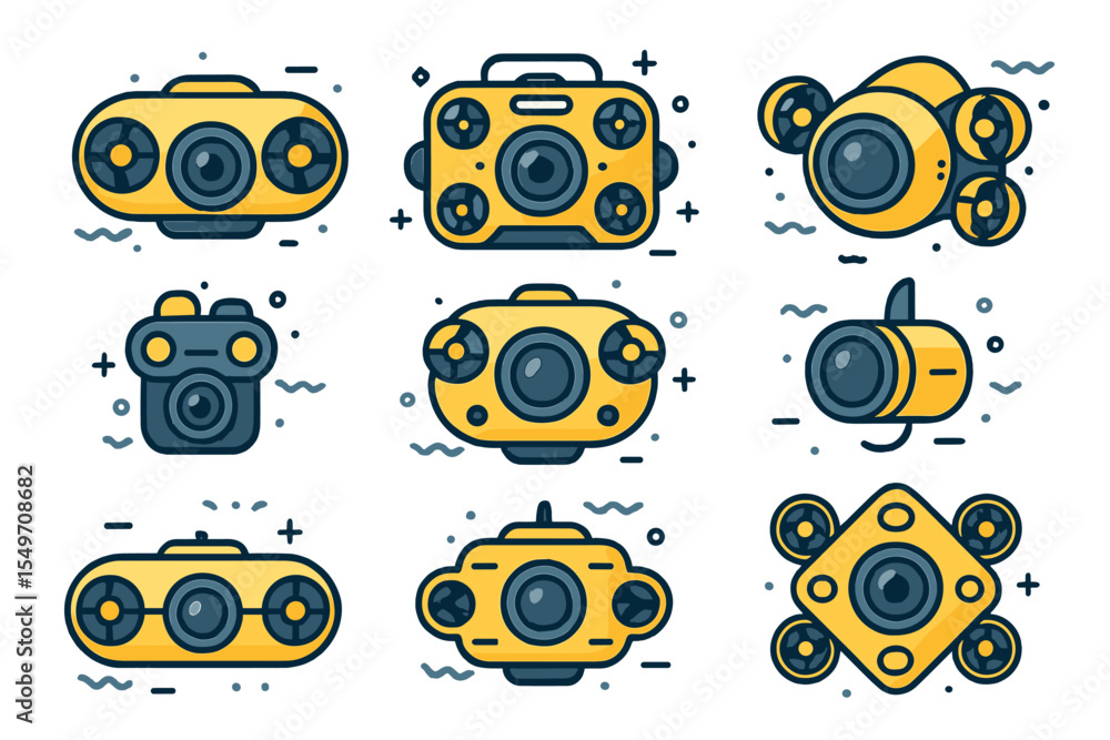 Poster creative collection of camera illustrations showcasing different designs and styles in a minimalisti