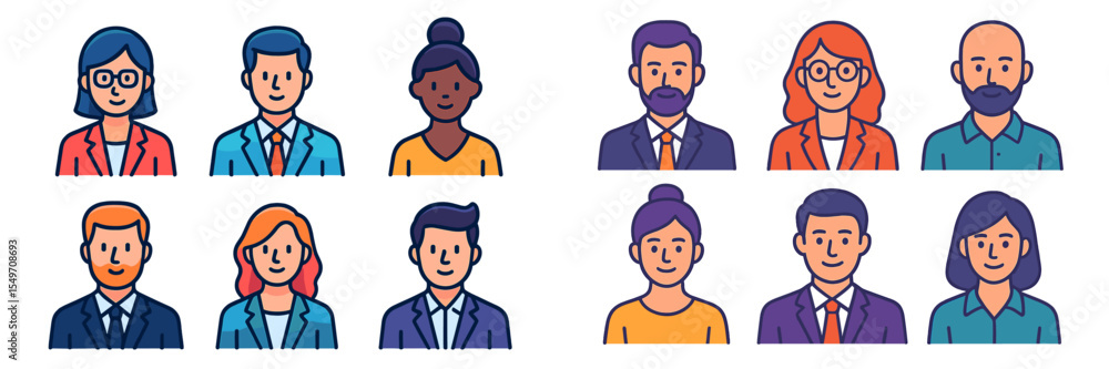 Aufkleber diverse group of illustrated professionals in various business attires engaged in teamwork and colla