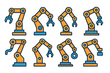 Naklejka premium Collection of robotic arms designed for industrial applications showcasing various gripping mechanisms and functionalities