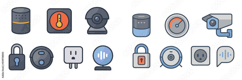 Poster various smart home icons illustrating technology for security and automation in a modern residential