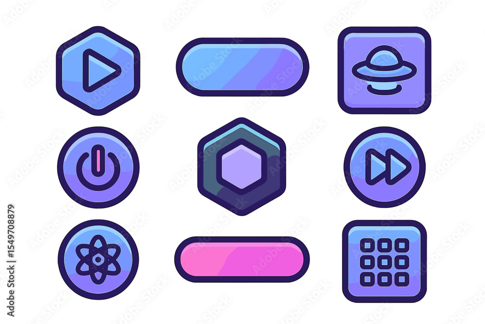 Aufkleber Unique collection of colorful geometric buttons and icons for digital interface design