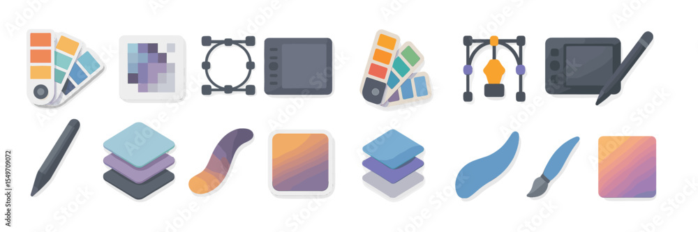 Aufkleber Colorful digital design tools and graphics software elements arranged in a neat layout for creative projects