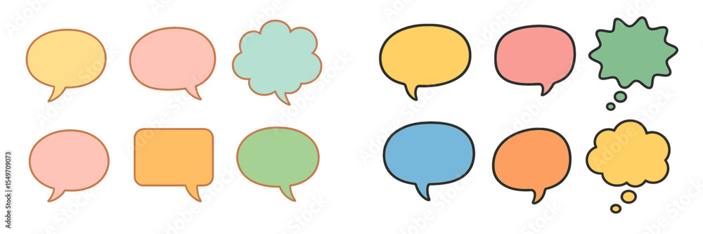 Poster different designs of speech bubbles in various colors and styles for creative communication or messa