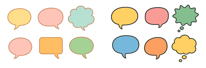 Different designs of speech bubbles in various colors and styles for creative communication or messaging purposes