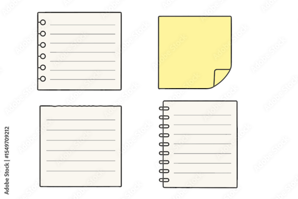 Poster Different styles of blank paper and notepads showcasing various designs and textures suitable for writing organization