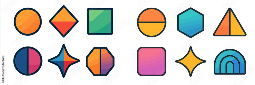 Poster colorful geometric shapes arranged in an artistic layout showcasing vibrant patterns and designs
