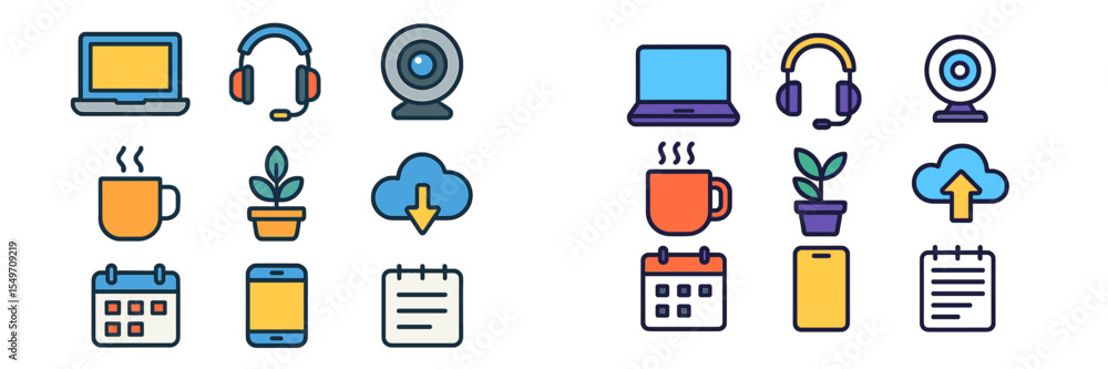 Aufkleber collection of digital communication and productivity icons illustrating modern work and study habits