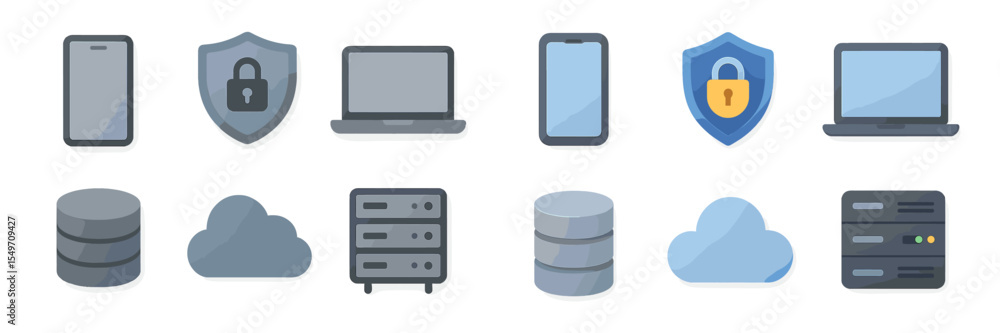 Aufkleber Icons representing cybersecurity tools and cloud computing solutions used in modern technology environments for data protection