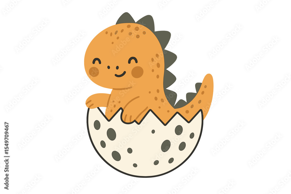 Poster Cute dinosaur hatching from egg with a joyful expression in a playful design