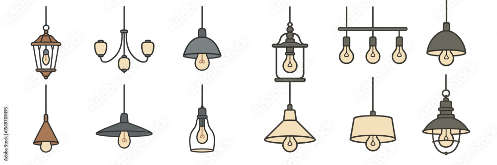 Poster Different styles of hanging lights showcasing various designs in a minimalistic layout