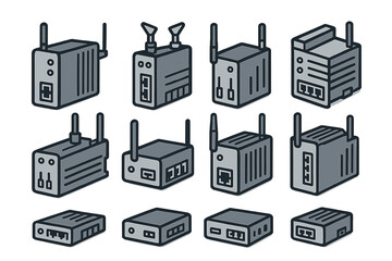 Collection of various network devices and routers arranged in a grid pattern for illustration of technology options