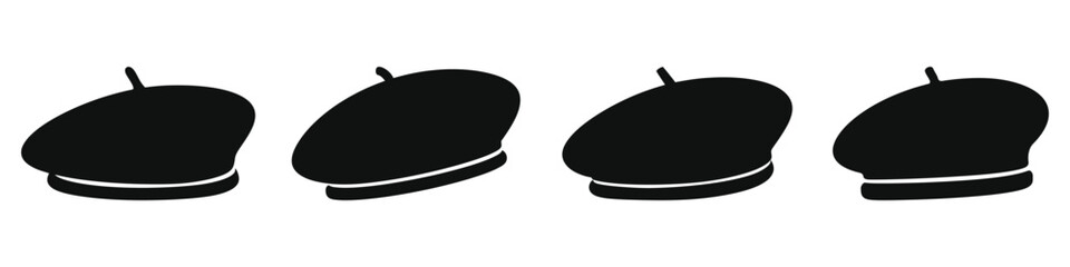 Four Simple Black Silhouette French Berets