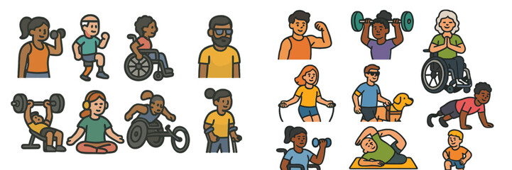 Diverse group engaging in various fitness activities to promote inclusivity and wellness for all abilities