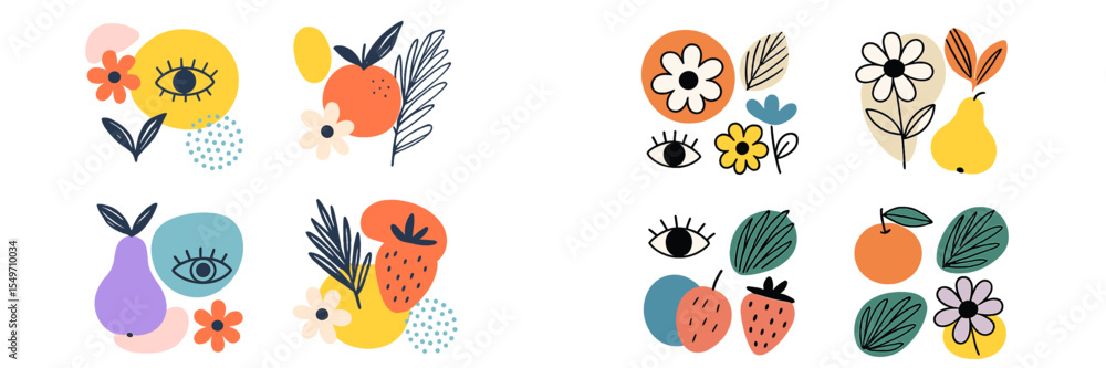 Poster colorful floral and fruit illustrations create a vibrant design suitable for various artistic projec
