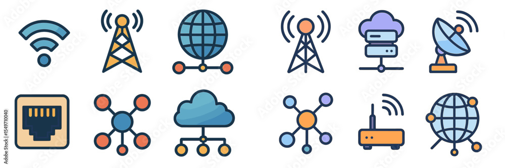 Aufkleber Illustration of various communication technology symbols representing connectivity and networking concepts