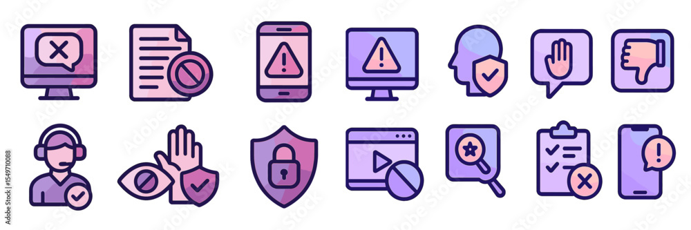 Poster icons representing digital security and online safety measures for users on various devices and plat