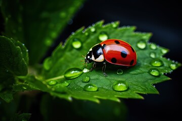 Obraz premium Ladybug on green leaves outdoors animal insect.