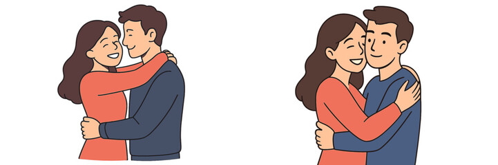 Obraz premium Couple sharing a warm embrace and smiling at each other in a cheerful moment indoors