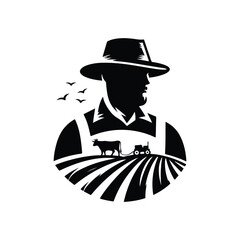 farmer vector silhouette clip art logo design illustration