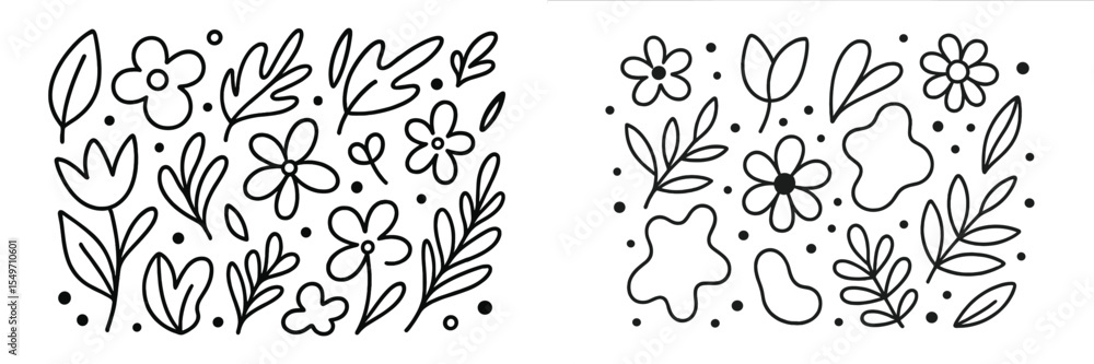 Poster Floral patterns created with simple outlines showcasing diverse shapes and designs for art and decoration projects