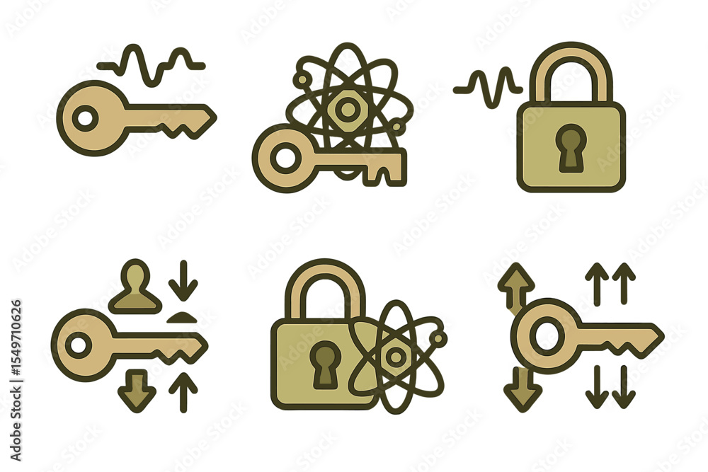 Aufkleber Unique key symbols representing security, science, and dynamic data interactions in a modern design
