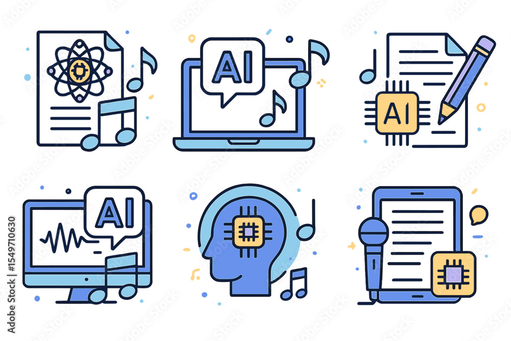 Aufkleber Exploring the intersection of artificial intelligence and music creation in digital illustrations
