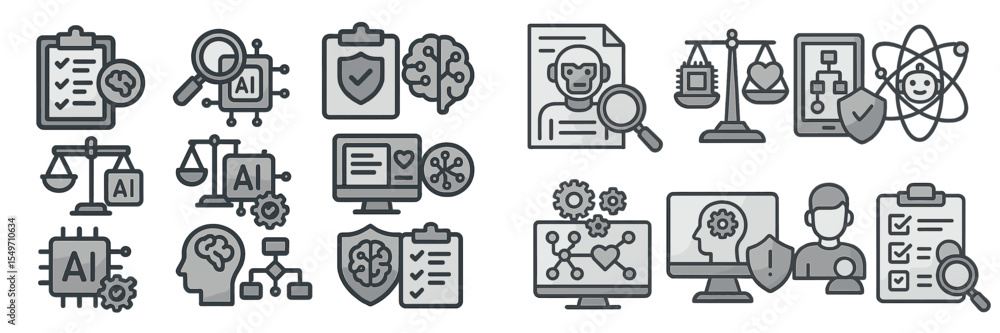 Aufkleber Collection of icons representing artificial intelligence, data security, and ethical considerations in technology use