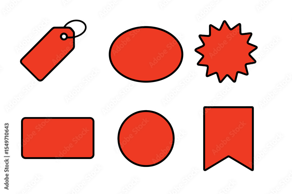 Poster various red shapes with black outlines displayed against a white background for design purposes and 