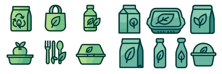 Fototapeta premium Illustrations of eco-friendly packaging and sustainable food containers promoting environmental consciousness