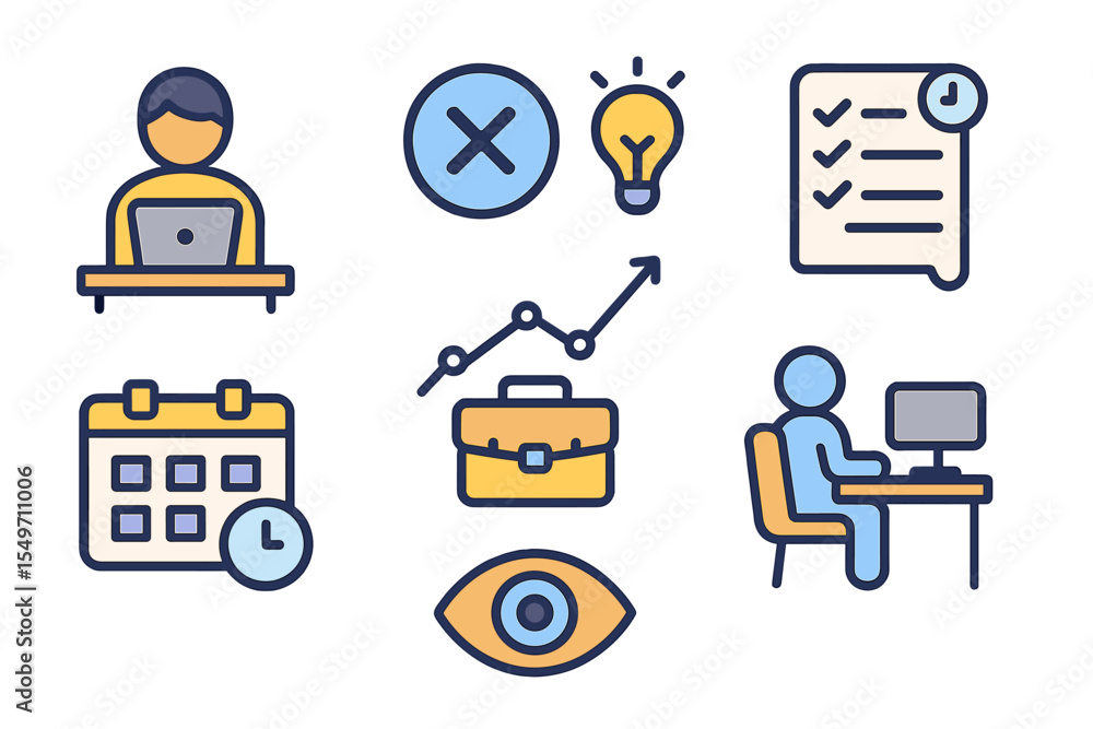 Poster Digital workspace with icons representing productivity, planning, and analysis for effective time management and task completion