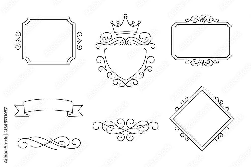 Poster decorative frame and emblem designs for elegant graphic projects and branding
