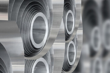 rolls of aluminum metal material with blurred background. selective focus

