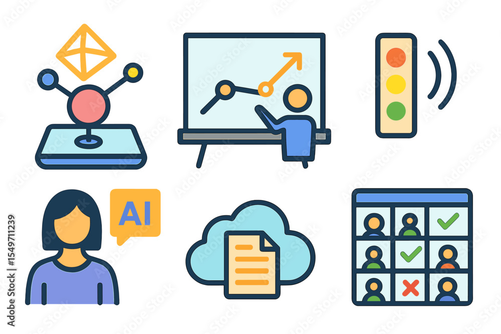 Aufkleber Learning about artificial intelligence concepts through diagrams and digital illustrations during an educational workshop