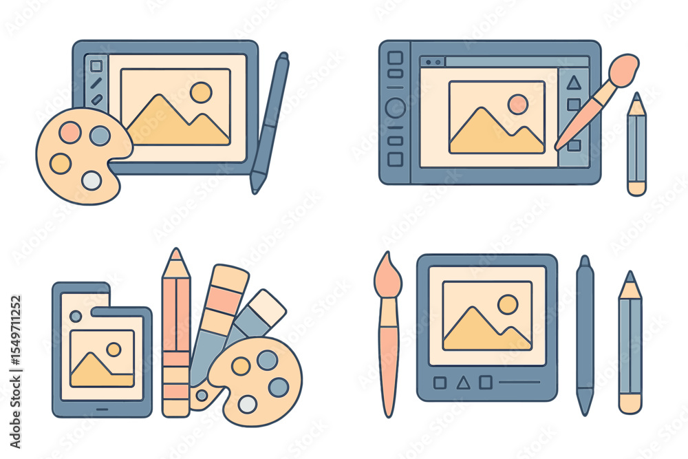 Poster digital art tools and devices used for creative design and illustration in a modern workspace