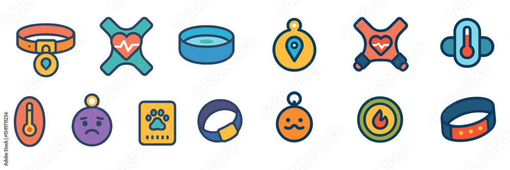 Poster health and fitness icons representing various monitoring and tracking features for wearables and dev