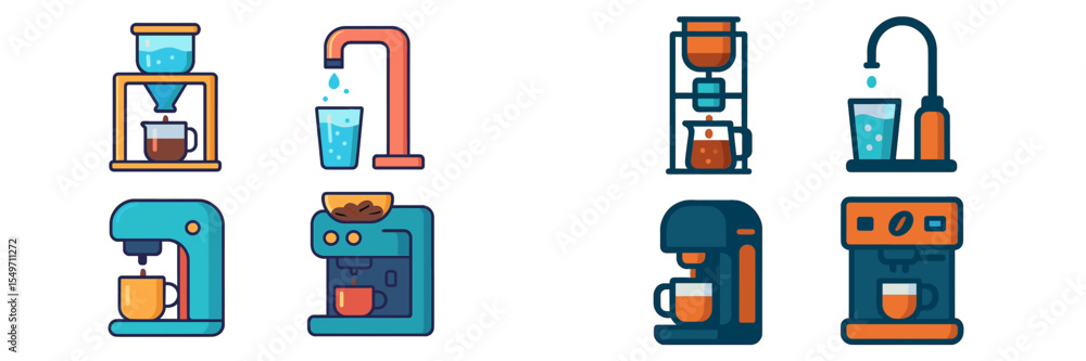 Poster different coffee brewing methods and equipment displayed on a clean background for coffee lovers and