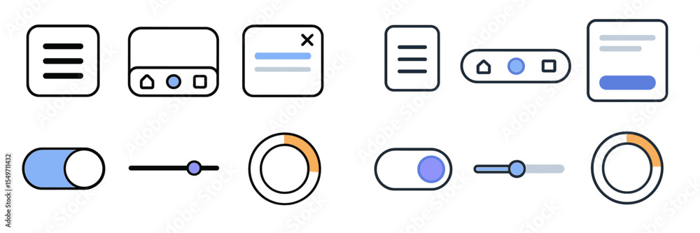Poster collection of user interface elements showcasing buttons, sliders, and icons often used in web desig