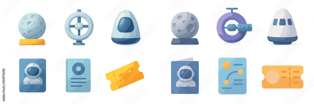 Poster Exploring a collection of space-themed icons and objects for educational and entertainment purposes
