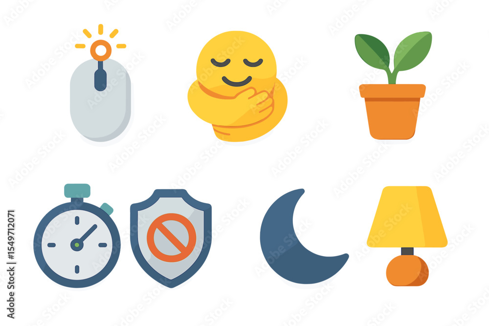 Poster digital icons depicting productivity and wellness tools designed for a modern workspace environment