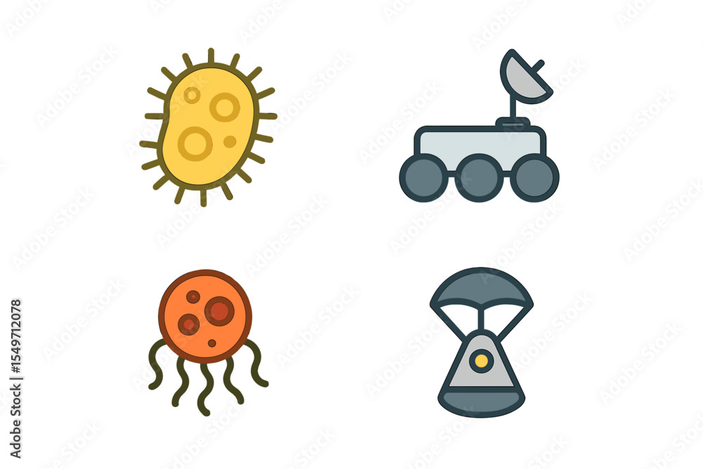Poster discovering new worlds through microorganisms, rovers, and advanced technology in space exploration