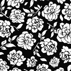 Flowers have organic shape with seamless background. Simple abstract floral pattern. Modern printing. Ideal for textile design, wallpaper, cards, posters and decoration.