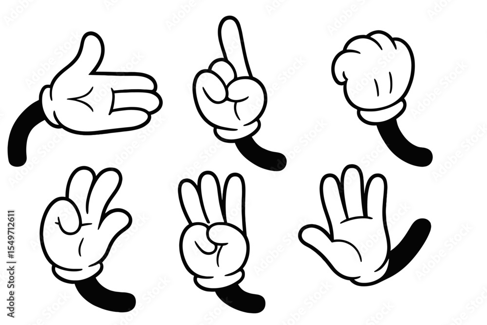 Poster Unique illustrations of hands showing various gestures with a simple black and white design
