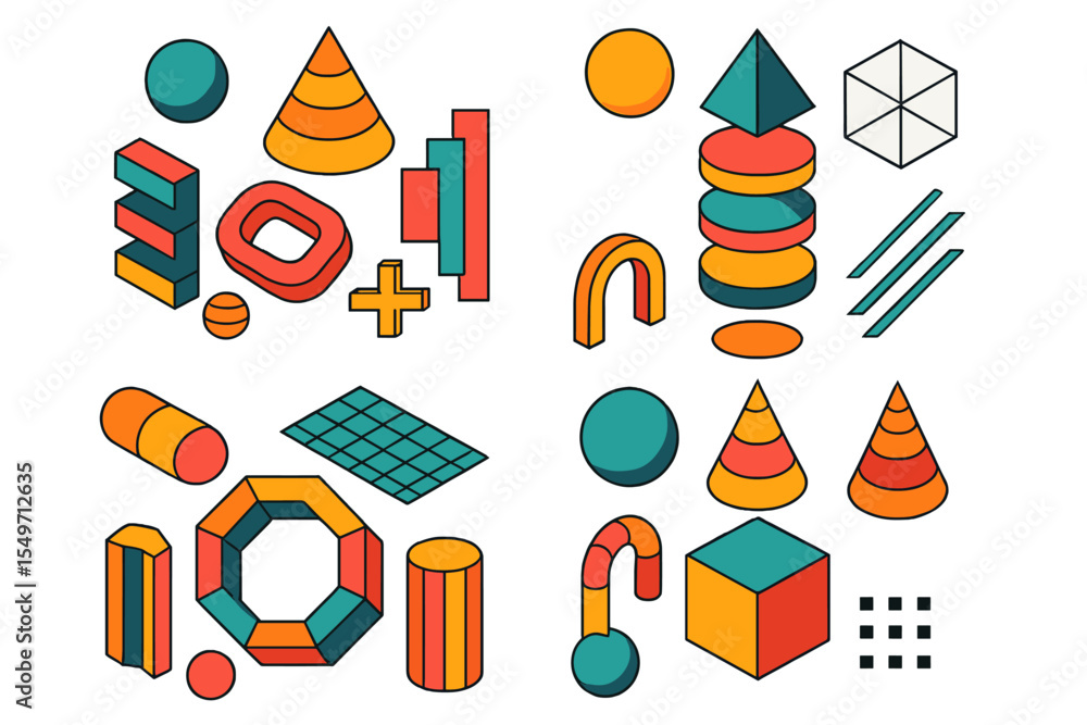 Aufkleber colorful geometric shapes arranged in various patterns and designs on a white background