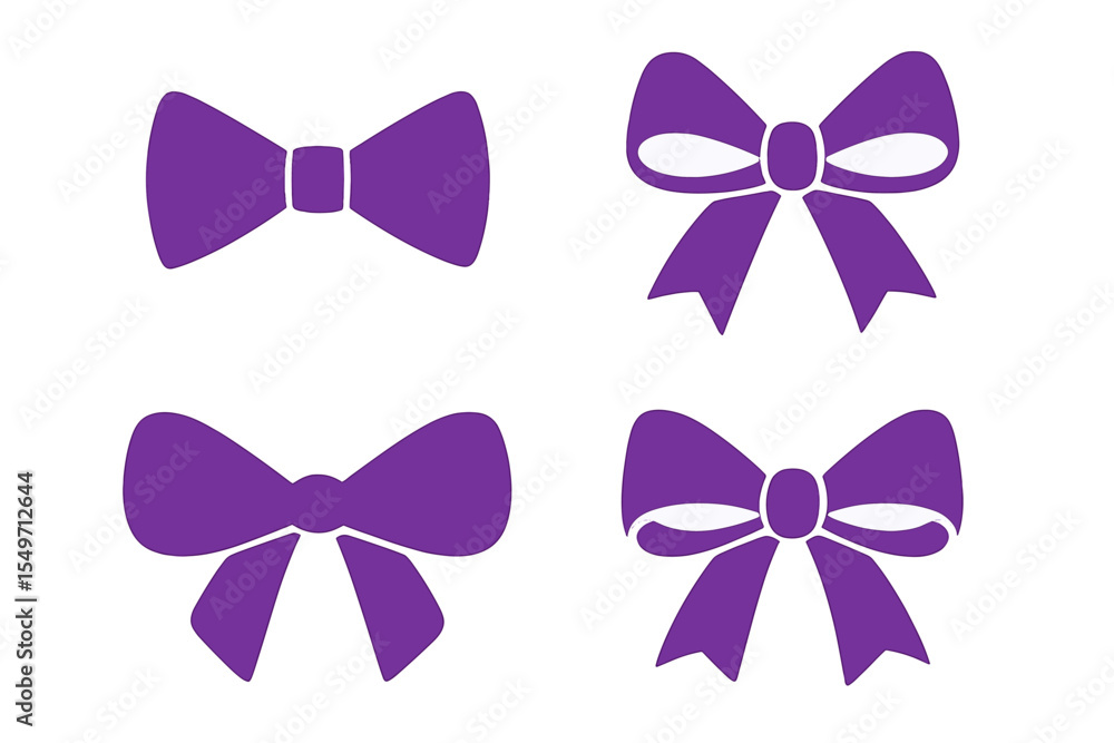 Poster collection of purple bow designs on a white background showcasing various styles and shapes used for