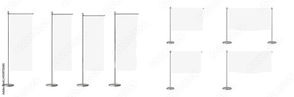 Aufkleber Display of multiple blank flags on poles in various positions ready for branding and advertising at an outdoor event