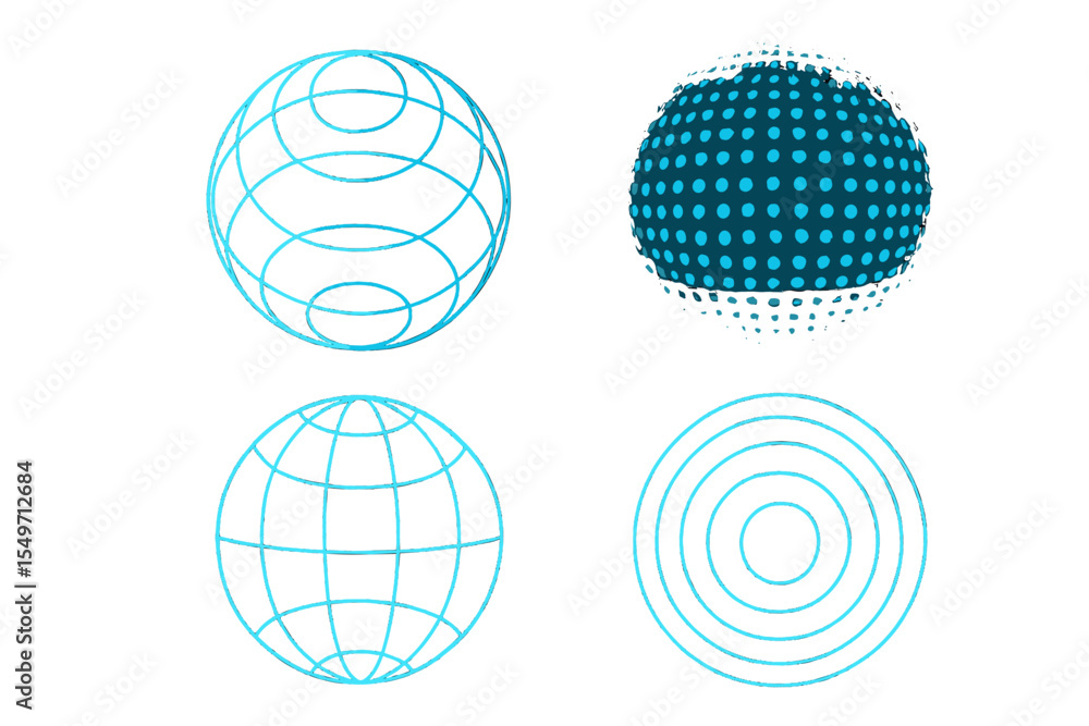 Aufkleber Visual representation of different spherical shapes and patterns including grid, dotted, and layered designs showcasing geometric diversity