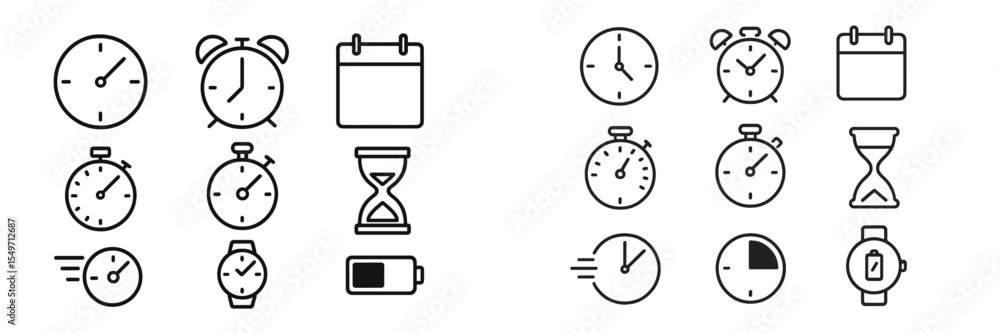 Aufkleber Various clock icons showcasing different timekeeping devices and their functions in a minimalist style