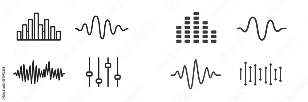 Poster Visual representations of sound waves and audio elements in a minimalist design suitable for music enthusiasts and audio professionals