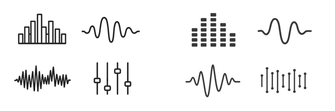 Visual representations of sound waves and audio elements in a minimalist design suitable for music enthusiasts and audio professionals