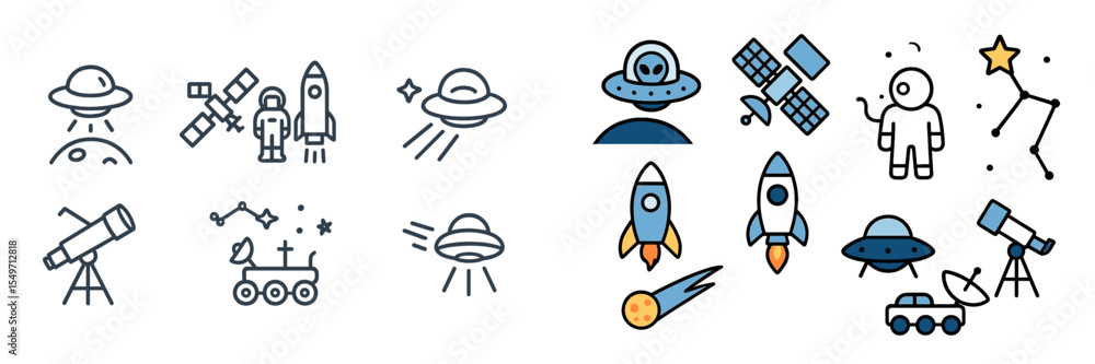 Poster Exploring space themes with various spacecraft, astronauts, and celestial objects in a vibrant illustration
